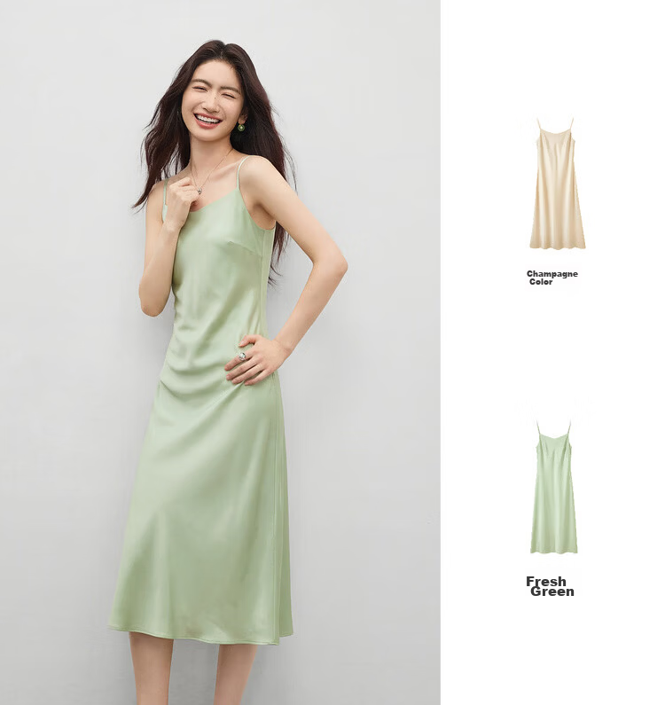 Sentubila Summer Elegant V-Neck Office Camisole Dress, High-End Glossy Sexy Pure Desire Style Mini Dress, Champagne Color, Size L 5