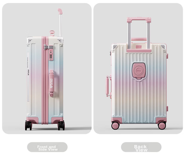 DULA Luggage, Stylish Multifunctional Suitcase with Cup Holder And USB Port, Travel Case with Password Lock, Trendy Black Rose Color, 20 Inches 40