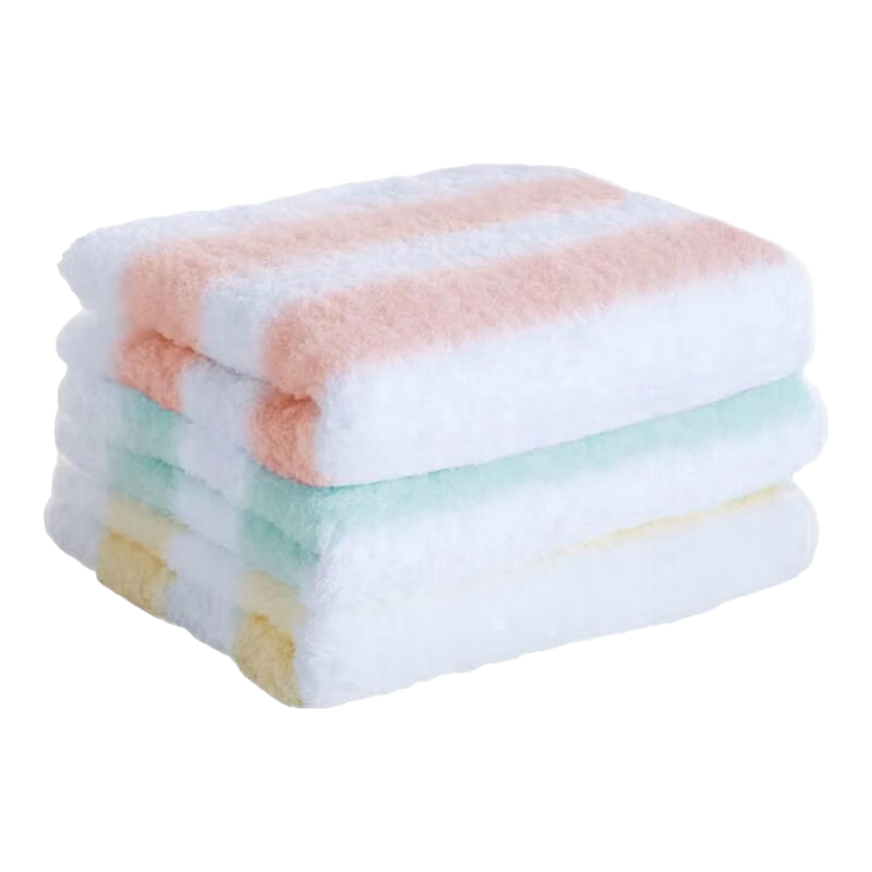 UCHINO Non-twisted Cotton Yarn Fresh Striped Antibacterial Towel 3-Pack Pure Cotton Soft Absorbent Face Towels (Pink Green Yellow)