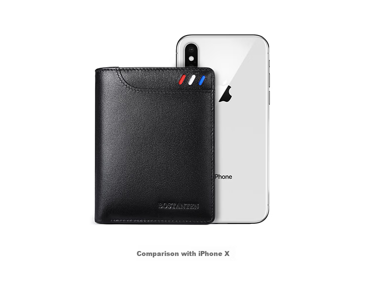 BOSTANTEN Men's Genuine Leather Business Short Wallet Multi-functional Money Clip Vertical Casual Contrast Color Zipper Student Card Holder Men 6