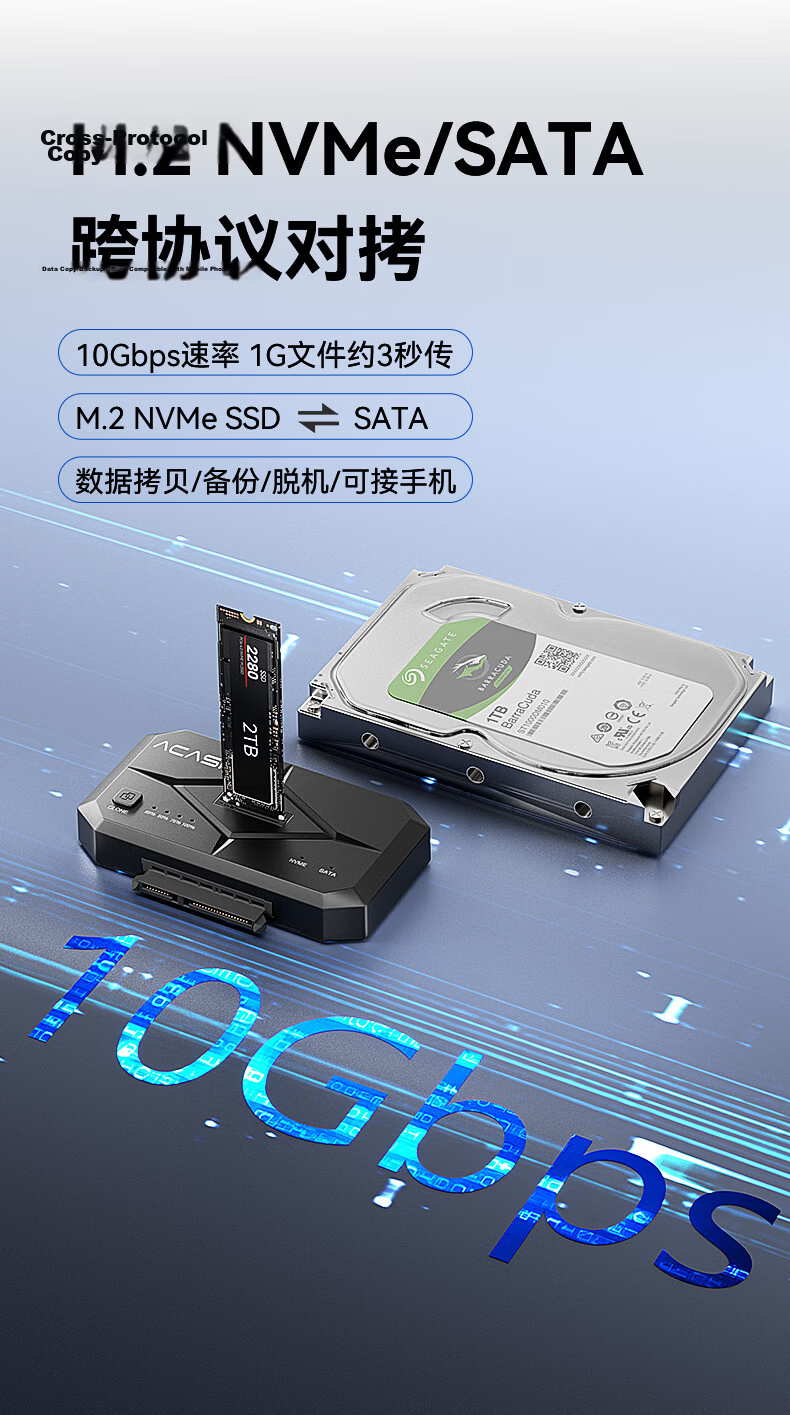 Acasis M.2 NVMe/SATA Dual Bay External Enclosure Dock for 2.5/3.5 Inch Mechanical and SSD Hard Drives USB Adapter Reader H002 3