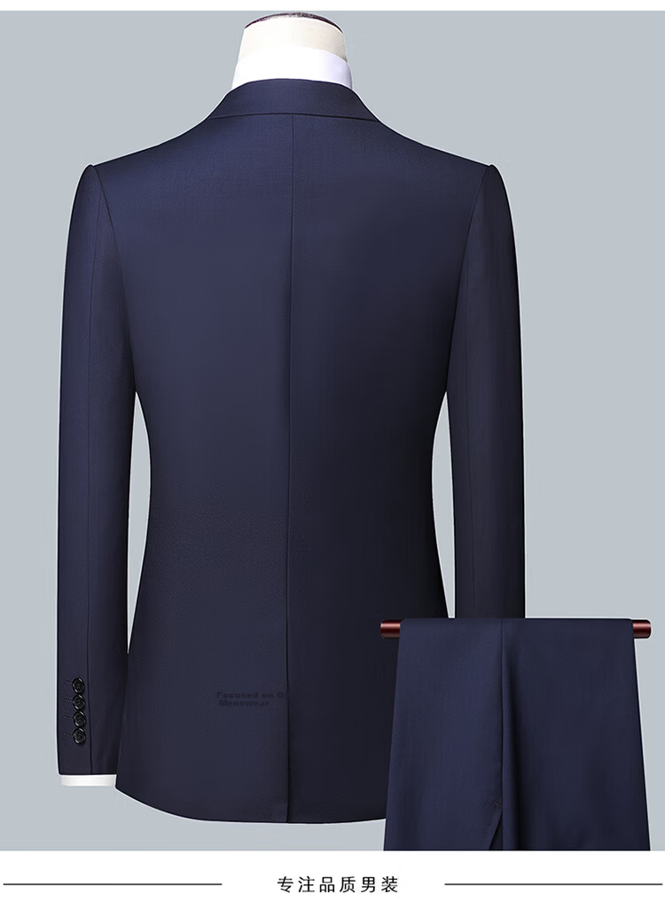 ROMON Men's Suit Set, Small Suit Jacket, Professional Formal Wear, Slim Fit Casual Groomsman Suit, Navy Blue 6XL 13