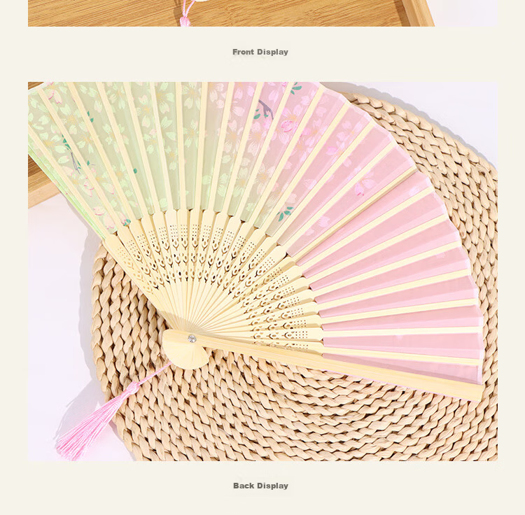 TaTanice Folding Fan 6.5 Inch Chinese Style Classical Hanfu Photo Prop with Green Bamboo Handle and Qianli Jiangshan Design 6