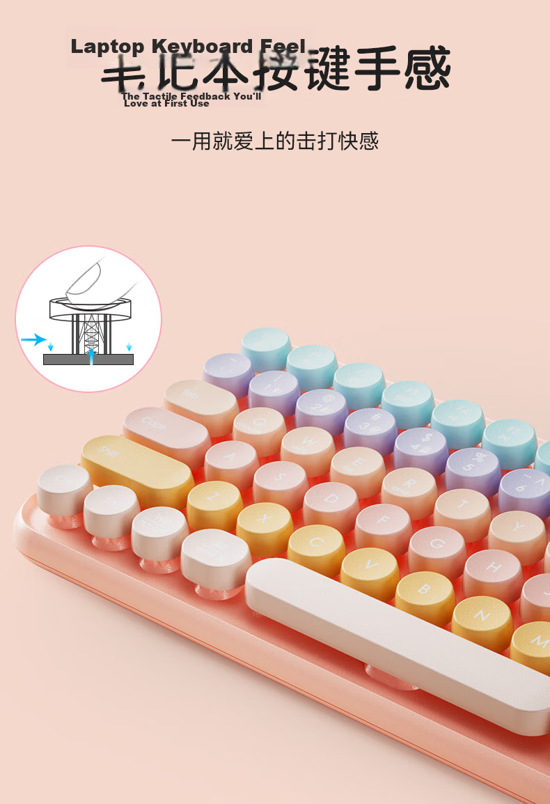 B.O.W Hangshi K509DL Wireless Bluetooth Tri-Mode Keyboard for Huawei Xiaomi Apple Laptop Desktop Rechargeable Portable Soft Orange Cat Girl Office Gaming Universal 6