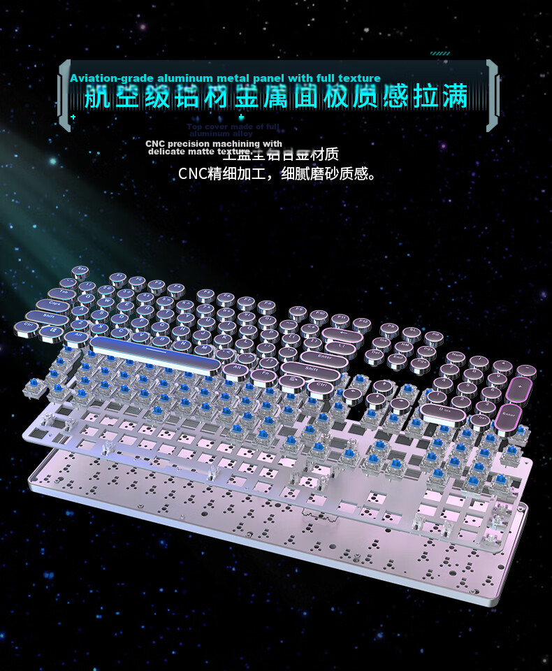 EWEADN TK100 Wireless Bluetooth Punk Mechanical Keyboard and Mouse Combo Wired Tri-mode Office Gaming Computer Laptop Black Switch Retro Peripheral 104 Keys Black White Backlight 6