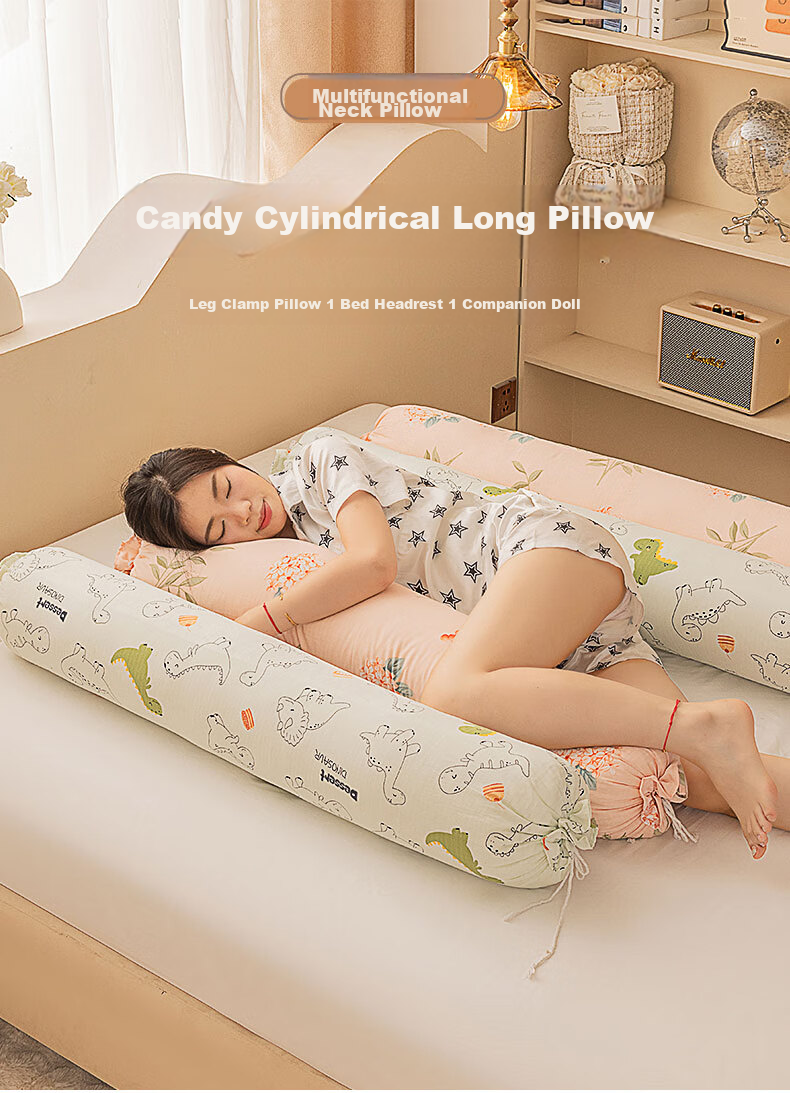 Grace Long Body Pillow for Women, Removable And Washable, Pregnancy Bed Leg Pillow, Cylindrical Hug Pillow, 1.1m Small Dinosaur Desig 1