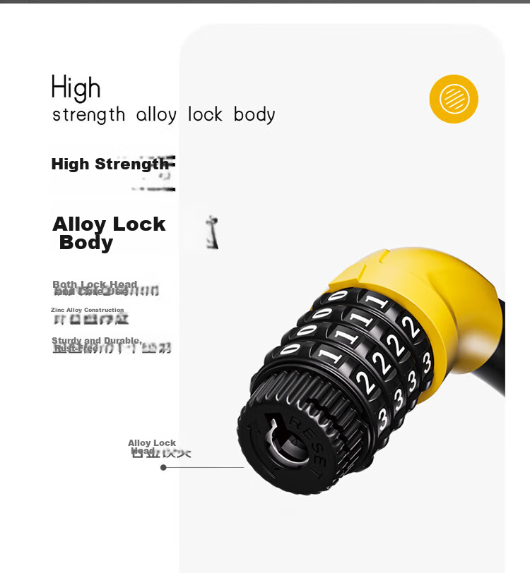 Aubin Combination Cable Lock Steel Cable Bike Lock Mountain Bike Anti-Theft Lock 1340 Yellow 3