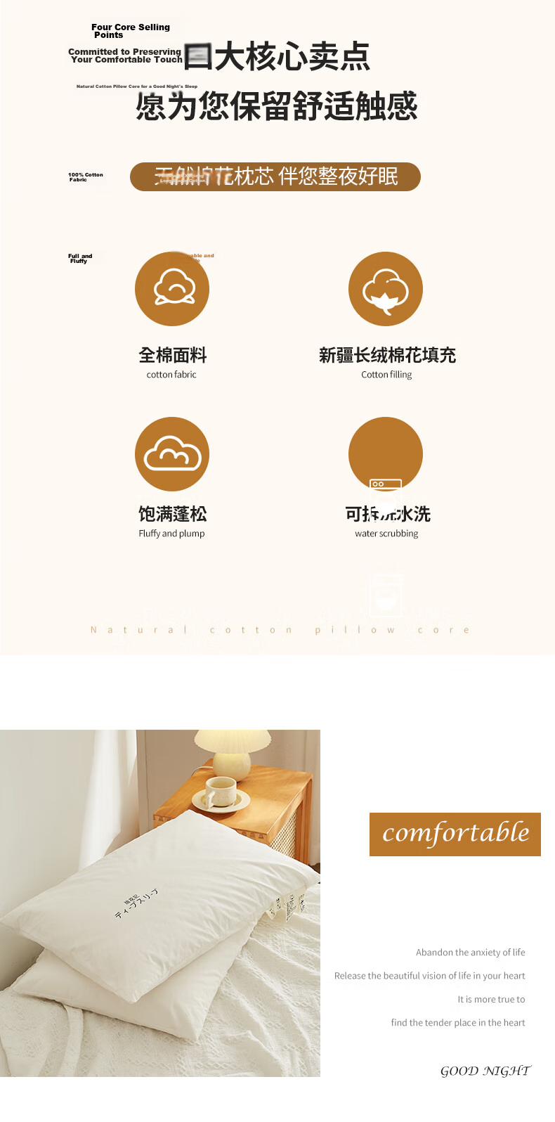 Grace A-Class 100% Xinjiang Cotton Pillow Star Hotel Home Use Single Medium Pillow Core 3