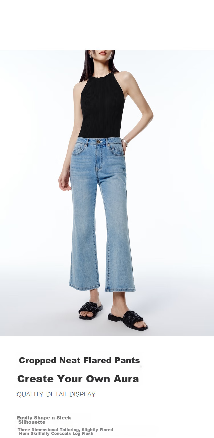 Peacebird Women's High-Waist Summer Commuter Straight-Leg Mint Jeans Denim Off-White Cropped Flared Pants S 13