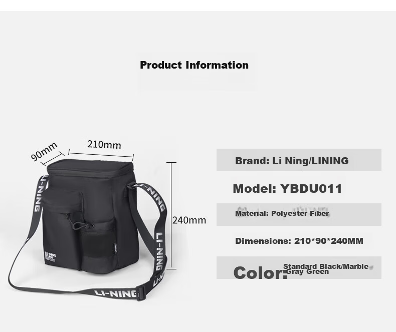 Li-Ning Crossbody Bag for Men, Lightweight Multifunctional Sports Travel Bag, Large Capacity Cycling Bag, Shoulder Bag, Athletic Casual Bag, Gray 19