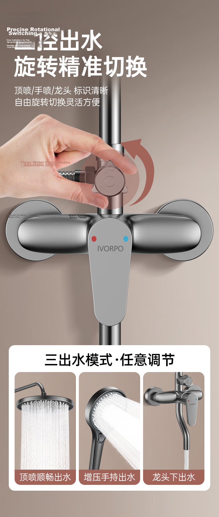 IVORPO Seiko Full Copper Shower Set with Hot and Cold Water Mixer Valve, Pressurized Shower Head, Integrated Bathroom Shower Kit 9