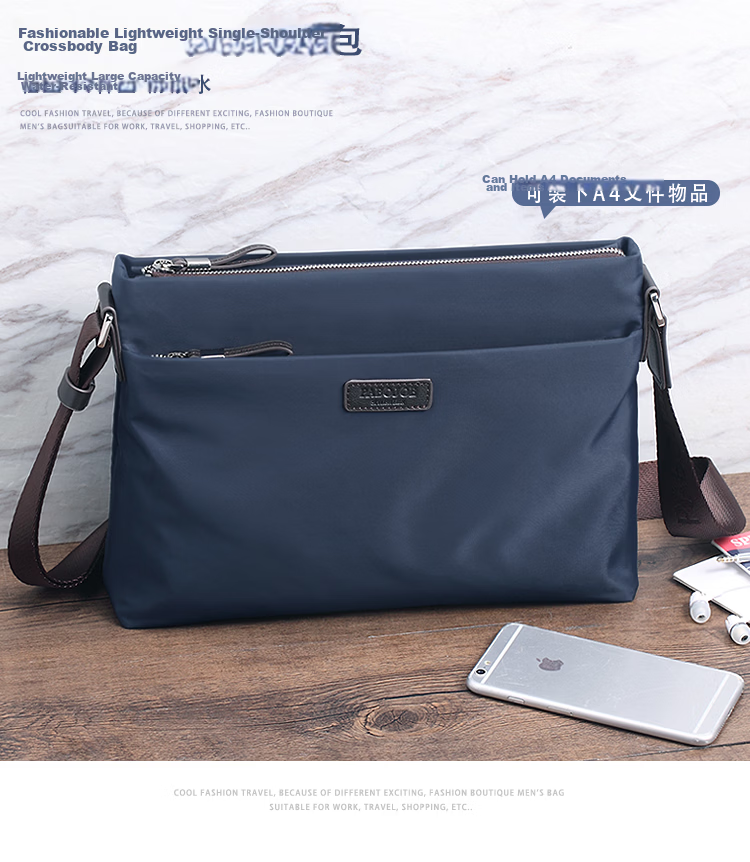 Pabojoe Men's Waterproof Canvas Shoulder Crossbody Bag with Top Layer Cowhide Leather Fashionable Versatile Messenger Bag 1