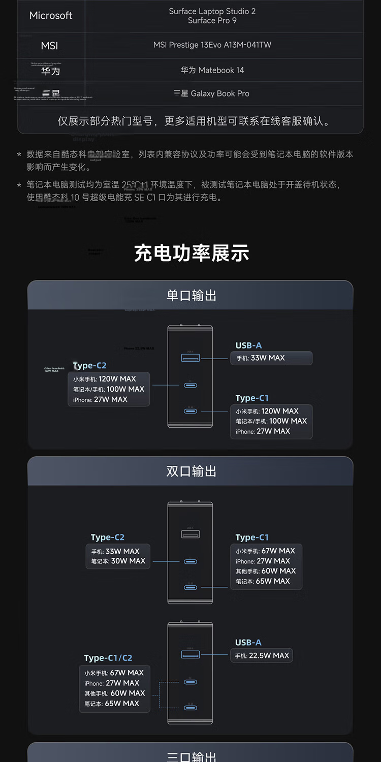 CUKTECH Kuotai Ke No. 10 Gallium Nitride Super Flash Charging Block SE120W/100W Charger with Three Ports PD Fast Charging Head Compatible with Apple 17 Xiaomi Samsung Phones/tablets/laptops 11