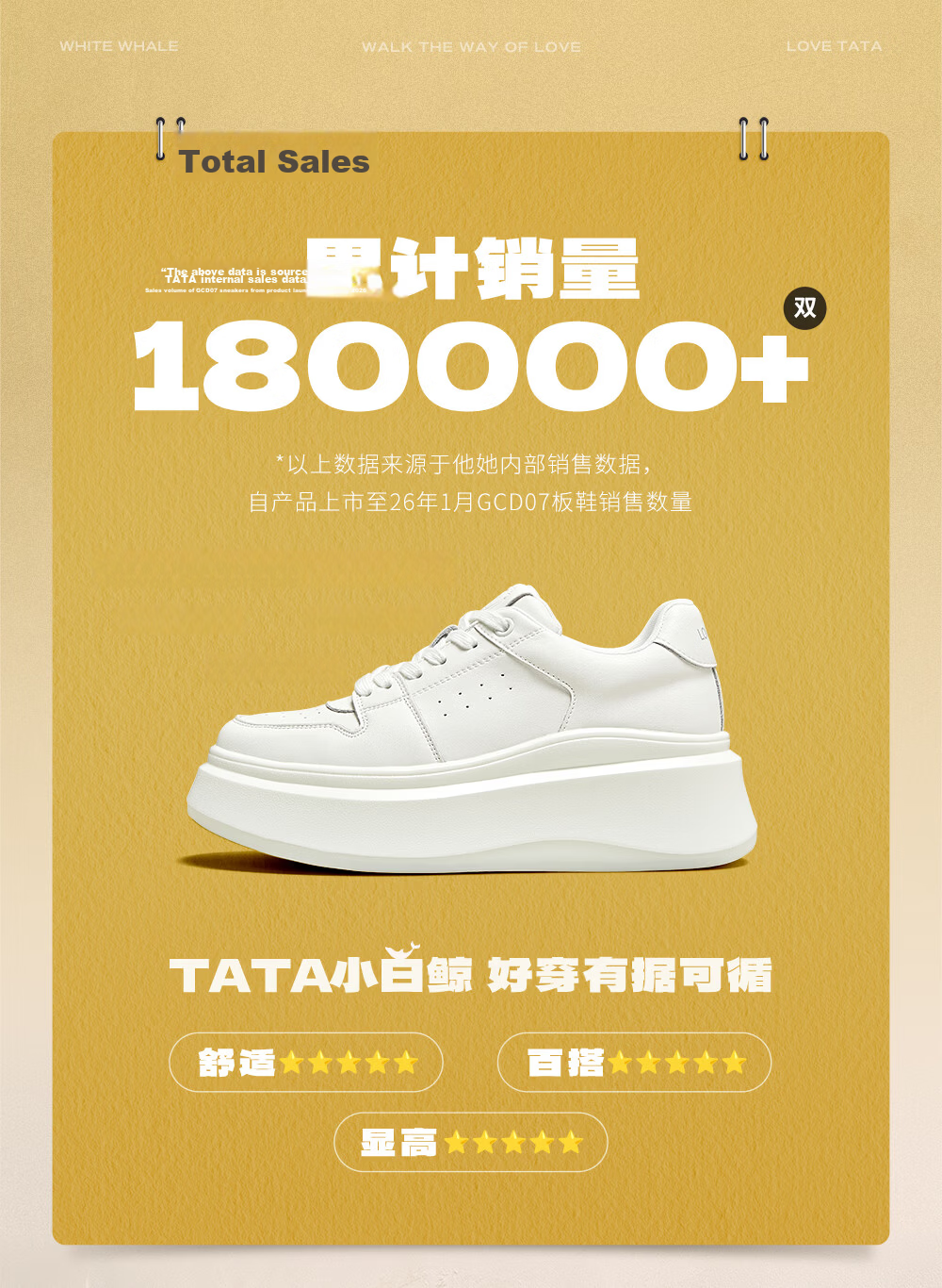 TATA TATA Sun Leyan Same Style White Whale Thick Sole Casual Sneakers Women Fleece Lined White AM6 Size 37 5