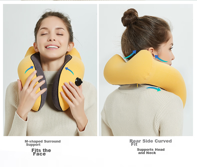 Etravel Inflatable U-Shaped Neck Pillow Travel Nap Headrest Train Portable Blue Gray Set 4
