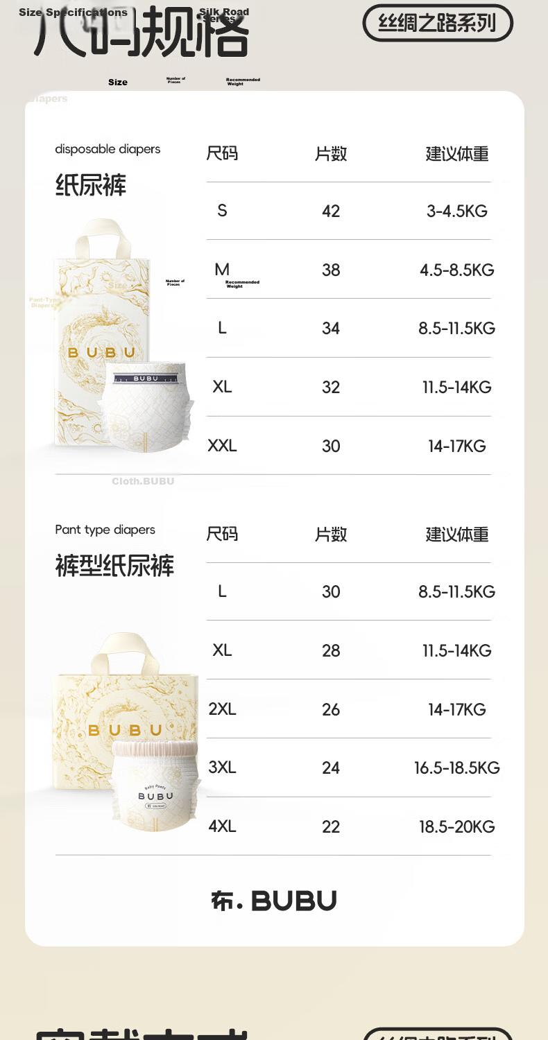 BUBU Silk Road PRO XXL48 Night Use Ultra Absorbent Thin Breathable Diapers 11