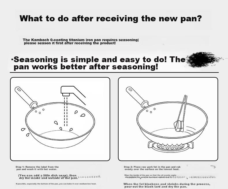 Kambach 32cm Titanium Iron Non-Coated Rust-Resistant Non-Stick Frying Pan Flat Bottom Stir-Fry Pan for Home Use Compatible with Induction and Gas Stoves 15
