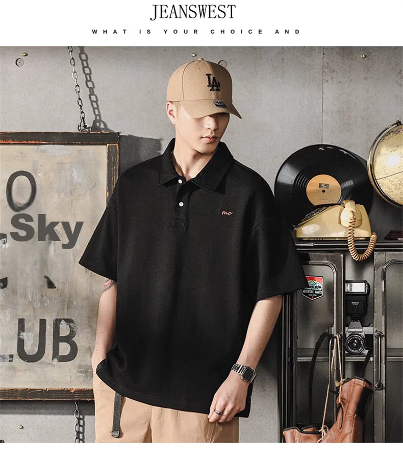 Jeanswest American Vintage Polo Shirt Men Summer Simple Heavyweight Loose Fit Plus Size Short Sleeve Top 22