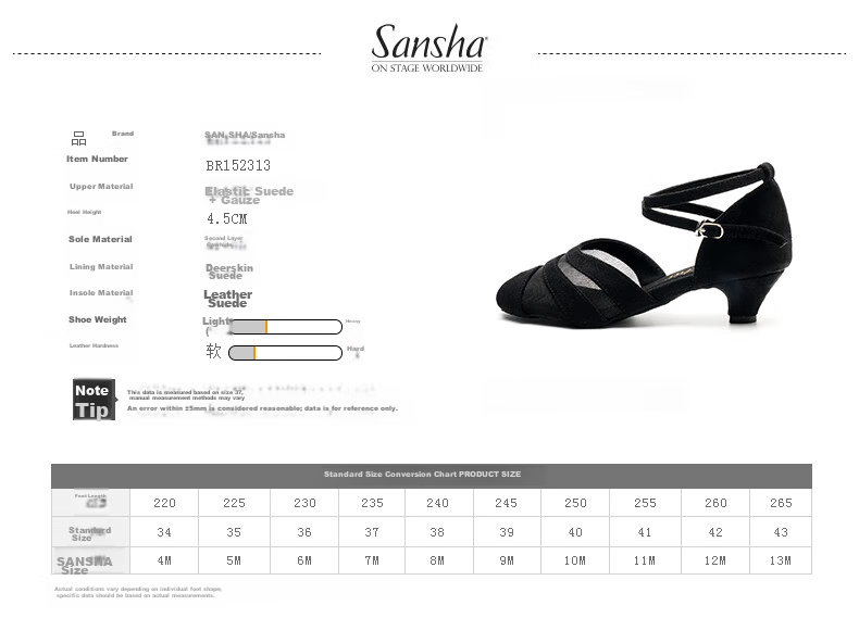 Sansha Latin Dance Shoes for Women, Low Heel National Standard Dance Ballroom Dance Soft Sole Dance Shoes for Practice And Competition, Professional, Black, Size 40 2