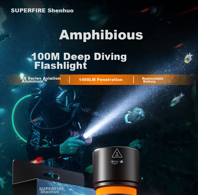 SupFire Professional Diving Flashlight High Brightness Waterproof Long Battery Life Outdoor Underwater Night Diving Sea Fishing Light 1