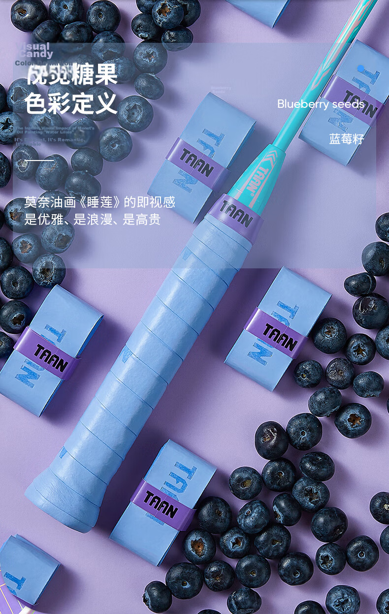 Taan Badminton Racket Grip Tape, Sweat-Absorbing, Non-Slip, Slightly Sticky Candy Grip Tape TW880, Ti Blue, 5-Pack 5