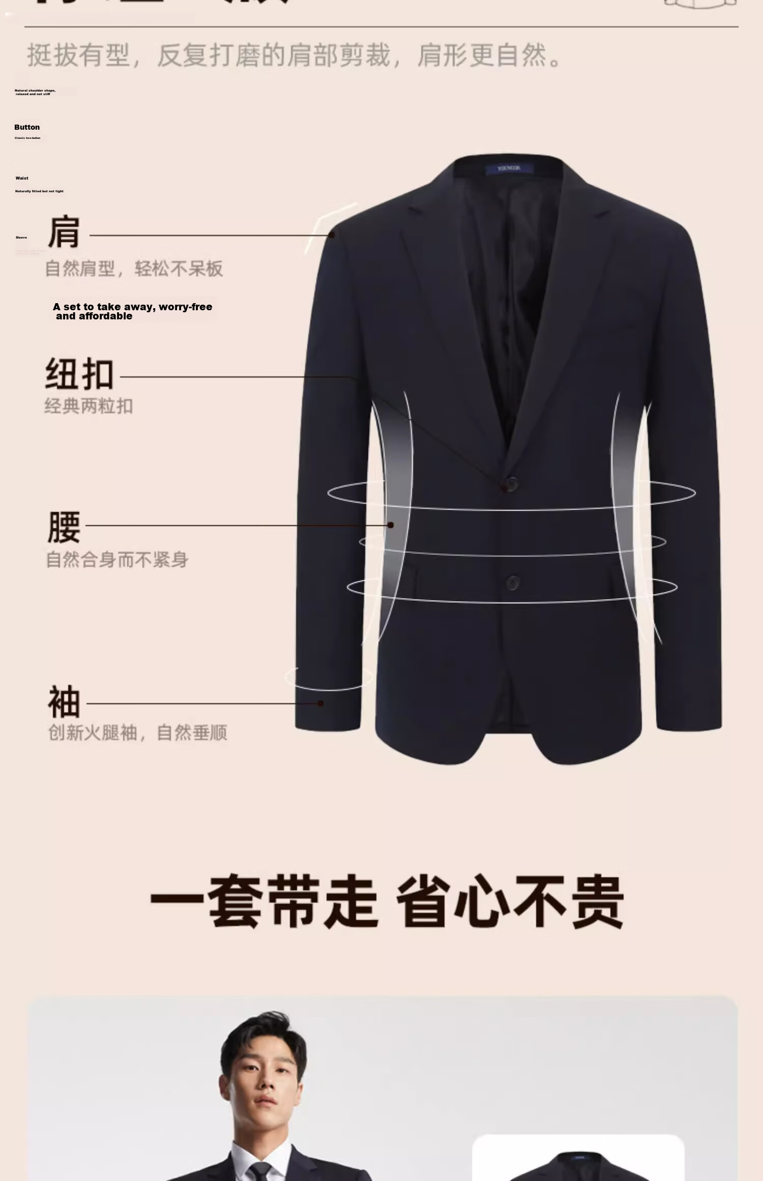 Youngor [95.5% Merino Wool] 2026 Autumn New Wedding Suit Jacket Navy Blue XL175/104A 5