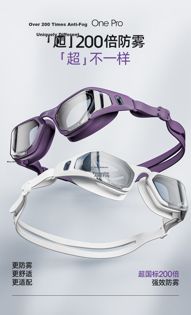 JEEP Swimming Goggles, Waterproof And Anti-Fog, High-Definition, for Women with Myopia, Men's Professional Diving Mask, Charm Purple, 150° 2