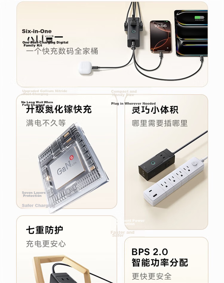 Baseus GaN 65W/67W Laptop Fast Charger Power Strip Socket Multi-Functional Portable Desktop Charging Station 3