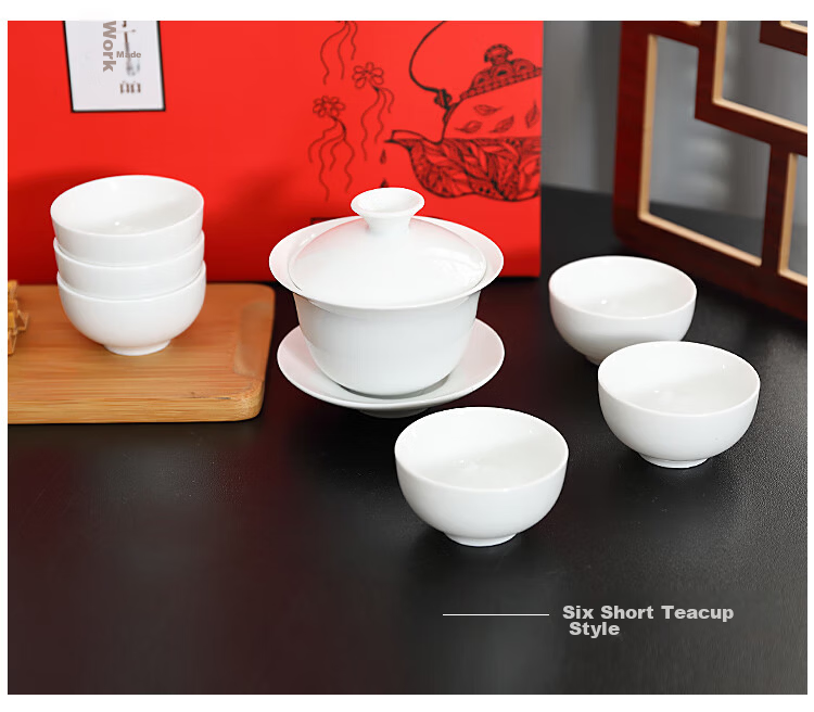 CLITON Kung Fu Tea Set Minimalist Office Home White Porcelain Teapot Tea Cups Tea Tray Fairness Cup 9-Piece Set 13