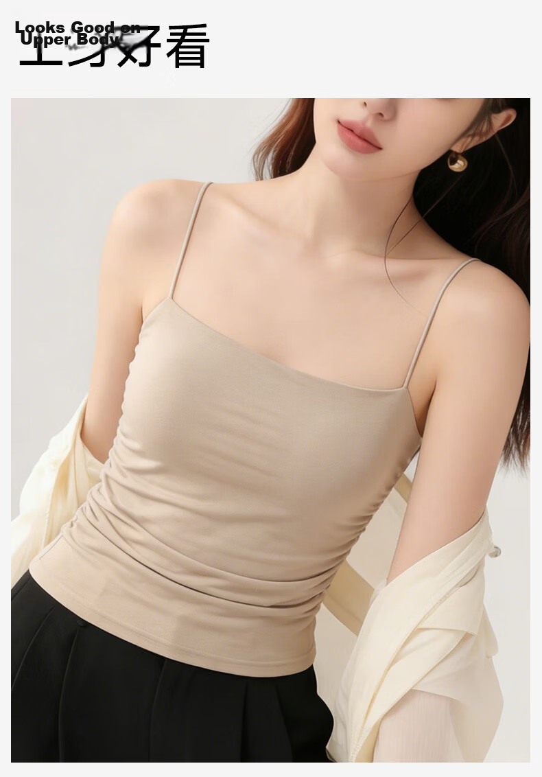 GUJIN Modal Camisole with Built-in Padded Bra, Wireless Bra, Thin Straps, Beautiful Back, Seamless Base Layer for Women 17