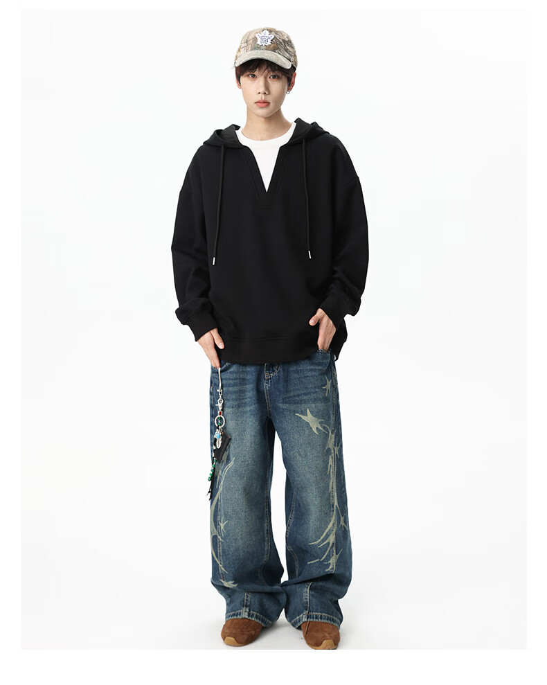 NASA GISS Men's Hoodie Loose Fit Solid Color Sports Sweatshirt Youth Long Sleeve Jacket Black M 66