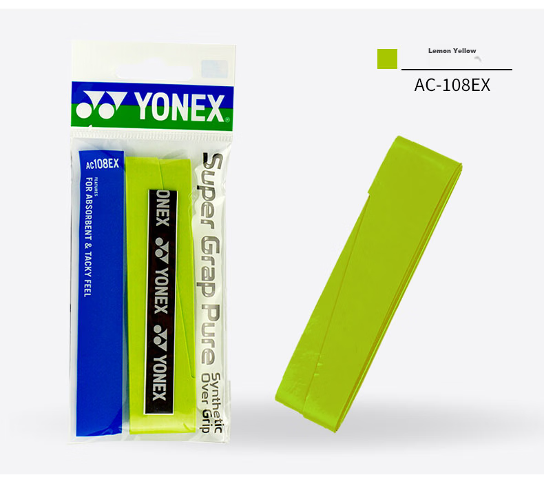 YONEX Badminton Grip Tape Anti-Slip Sweat Absorbent AC108EX Orange + Lemon Green + Black 3-Pack Individually Wrapped 4