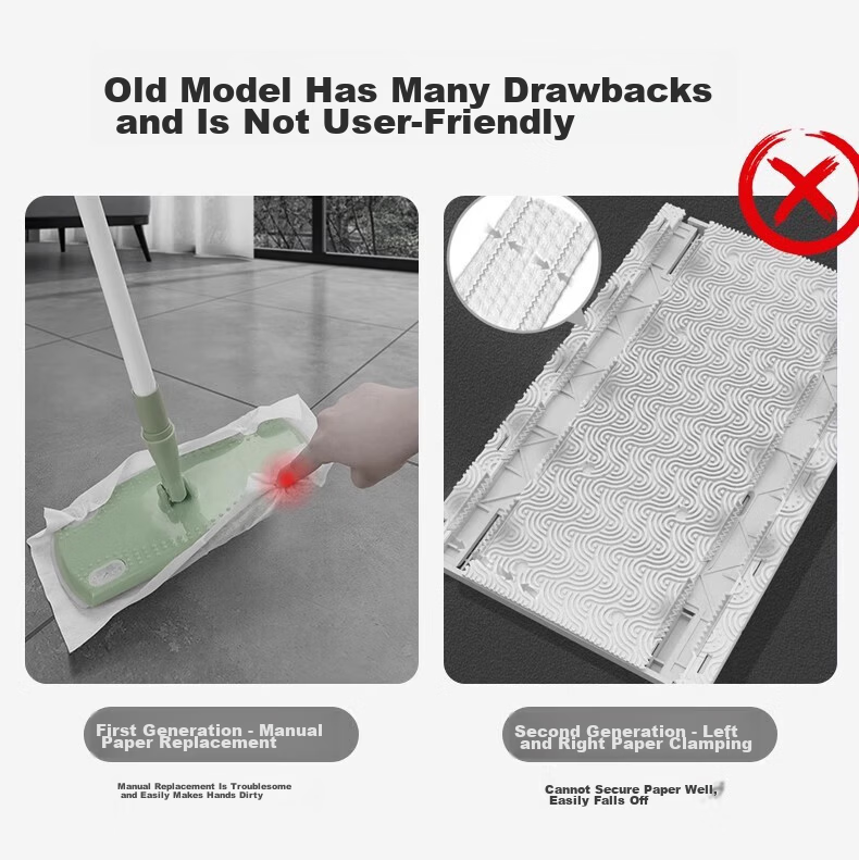 Sobon Facial Towel Mop Household Hands-Free Cleaning Telescopic Rod Flat Clip Cloth Mop Floor Cleaning Tool Dust Removal Mop Cloth 2