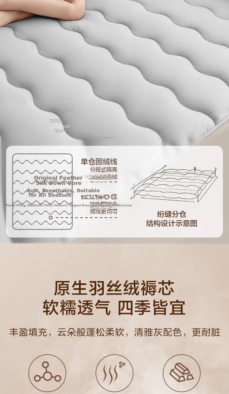 JD Original Four Seasons Cloud-Soft Mattress Pad, 100% Original Down Alternative, Class A Mattress Topper Tatami 1.2x2m, Cream White 4