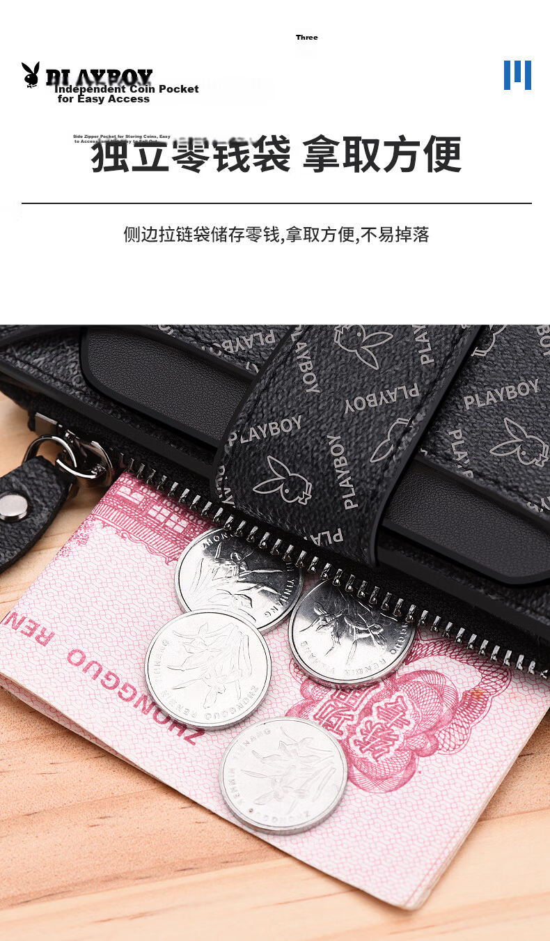 PLAYBOY Men's Short Wallet Coin Purse Card Holder Multifunctional Leather Wallet Gift for Husband Father Birthday 5