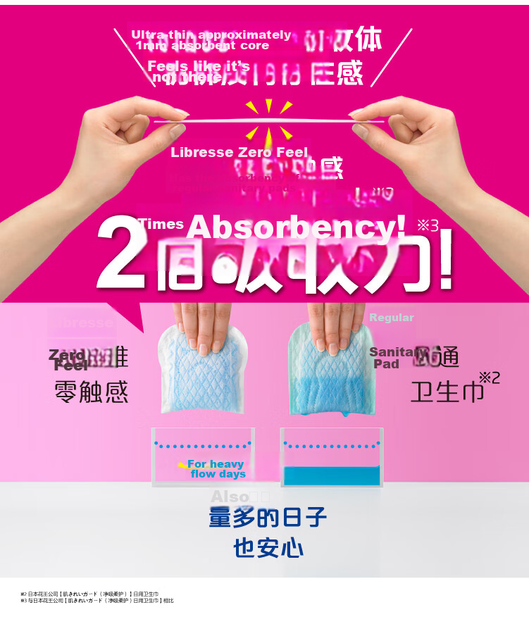 Laurier Kao Imported Zero-Feel Ultra-Thin Extra-Long Heavy Flow Daytime Sanitary Pads 25cm 19pcs*3 Total 57pcs Menstrual Pads 2