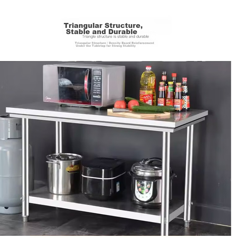 Quanshi Stainless Steel Workbench Double Layer, Kitchen Prep Table Storage Rack Hotel Commercial Cutting Table 60*50*80cm 12