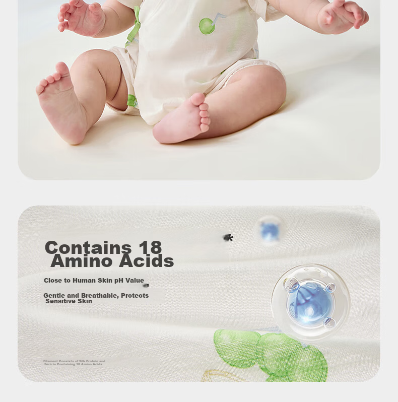 Babycare [Maternity Gift - New Customer 59 Yuan] Mulberry Silk Baby Romper Jumpsuit Green Grape Melody 73cm 7