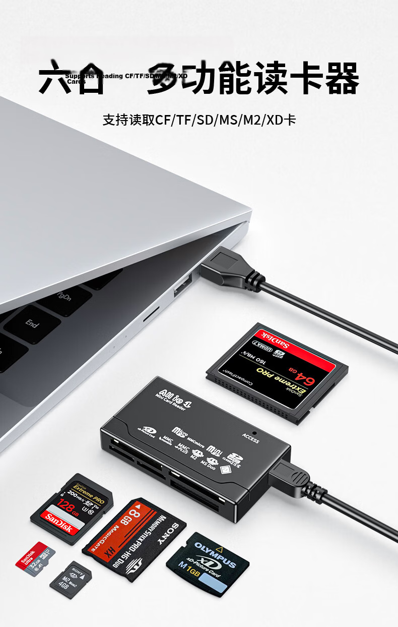 Liantuo Multifunctional 6-in-1 High-Speed Card Reader SD/TF/CF/XD/MS/M2 Compatible with Sony Memory Stick Digital Cameras Camcorders PSX Game Console 2