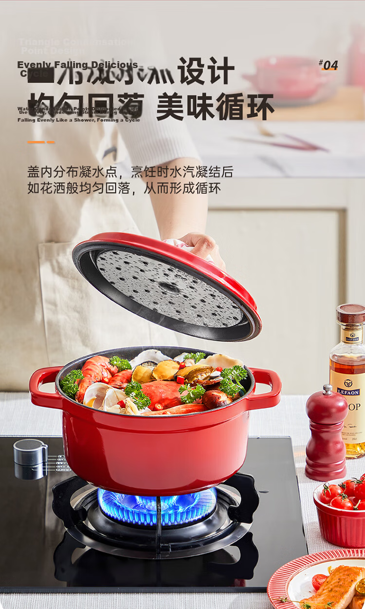 COOKER KING Enamel Cast Iron Pot, Household Stew Pot, Casserole Pot, Soup Pot, Braising Pot, Suitable for Induction And Gas Stoves, 22cm 7