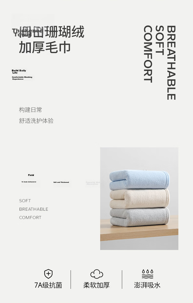 Wuyinliangpin Towel, 7A Antibacterial, 2-Pack, Men's Grade A Towel, Low Shedding, Soft And Skin-Friendly, Highly Absorbent, Large Face Towel, Sports 3
