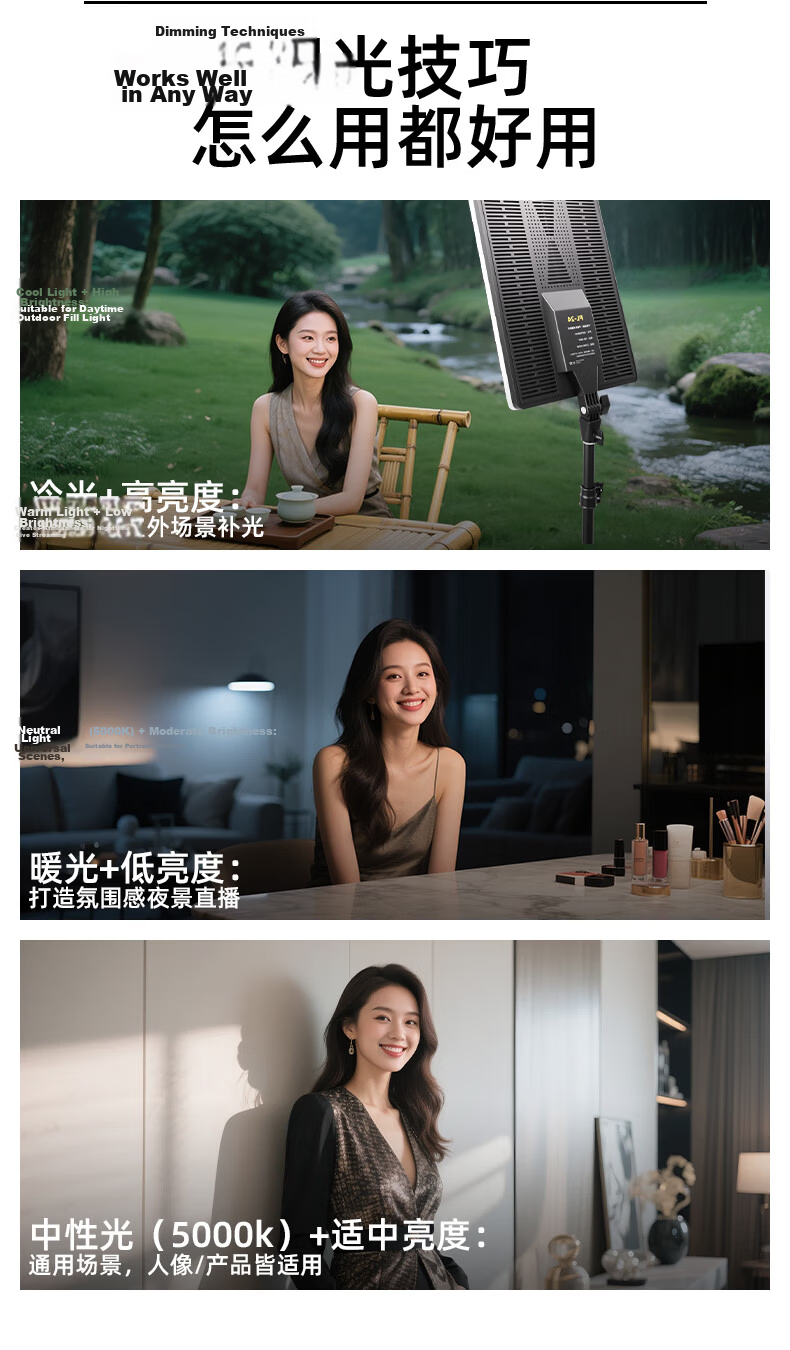 LATZZ 80W Live Streaming Fill Light, Flat Photography Light, LED Host Beauty Light, Professional Indoor Studio Desktop Food Video Soft Light, Face Light 18