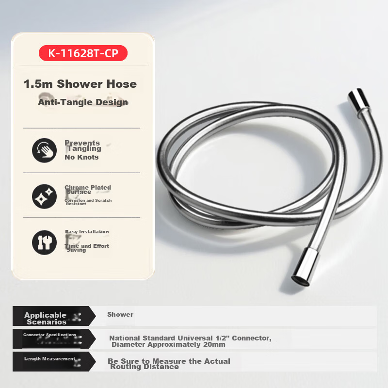 KOHLER Handheld Shower Hose, PVC Flexible Hose, Anti-Tangling Shower Hose Accessory K-11628T 1.5 Meters 1