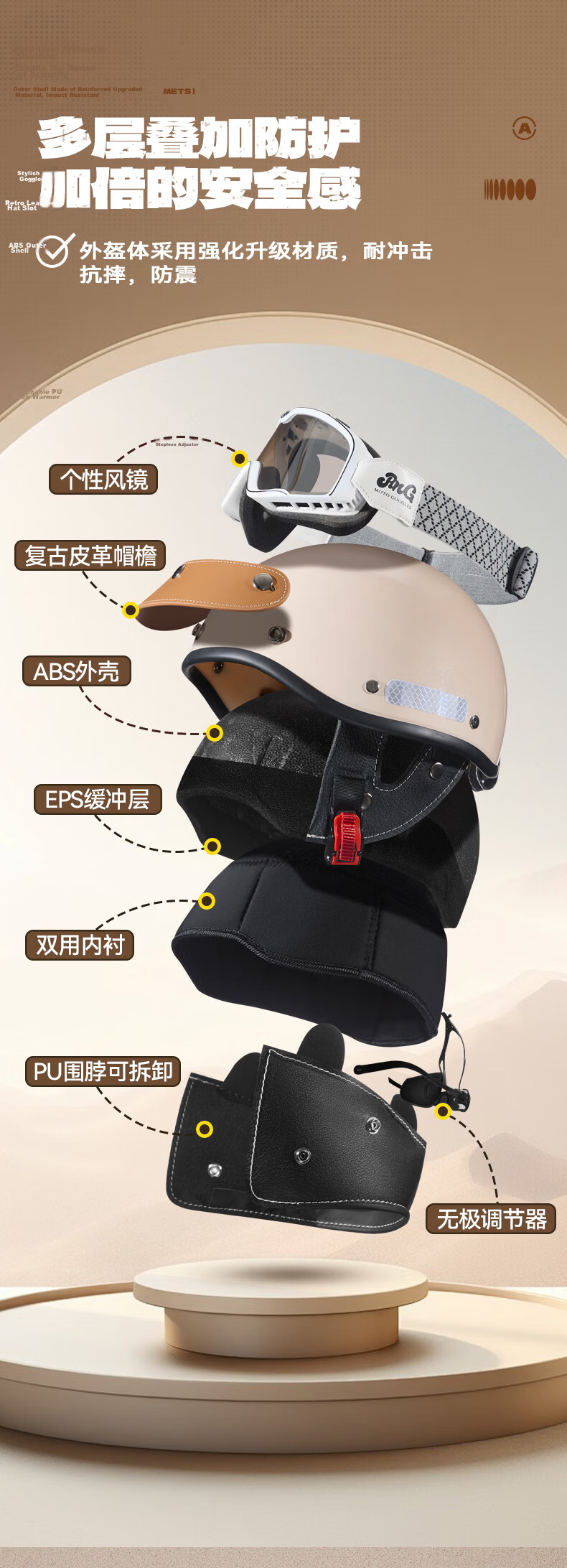 Adandyish Vintage Harley Half Helmet 3C Certified New National Standard Class A Four-Season Unisex Motorcycle Scooter Helmet Electric Motorcycle Safety Helmet Matte Black + Black Tea Visor 9