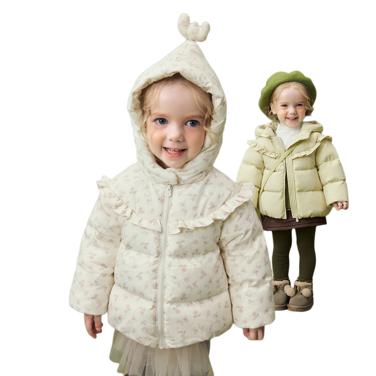 Minibala Girls' Three-Proof Down Jacket Baby Sweet Cute Coat New Year Clothes 2025 Winter