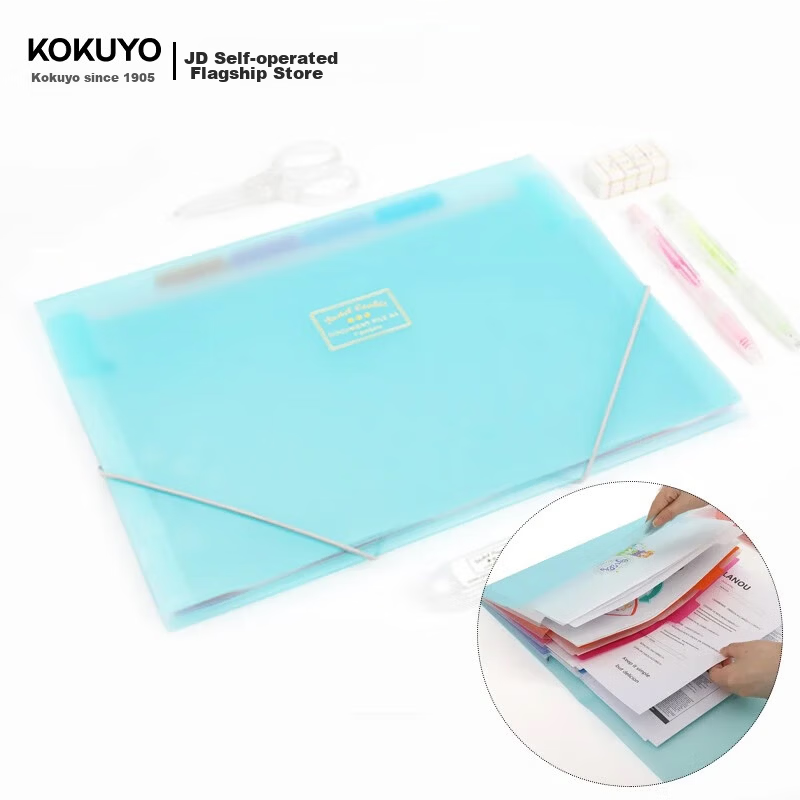 Kokuyo Accordion File A4 Pastel Cookie 6 Layers 7 Pockets Thin Document Organizer with Elastic Band for Students Transparent 1 Piece