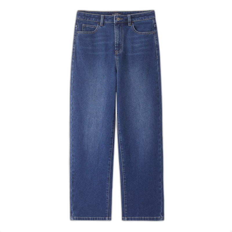Giordano Vintage Straight-Leg Jeans for Women, Heavy Washed Cat Whisker Jeans, High-Waisted Denim Women's Pants 05415693