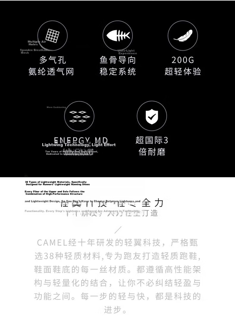 CAMEL Mesh Breathable Running Shoes for Men Lightweight Sports Sneakers CSS221L0033 Black Size 44 6