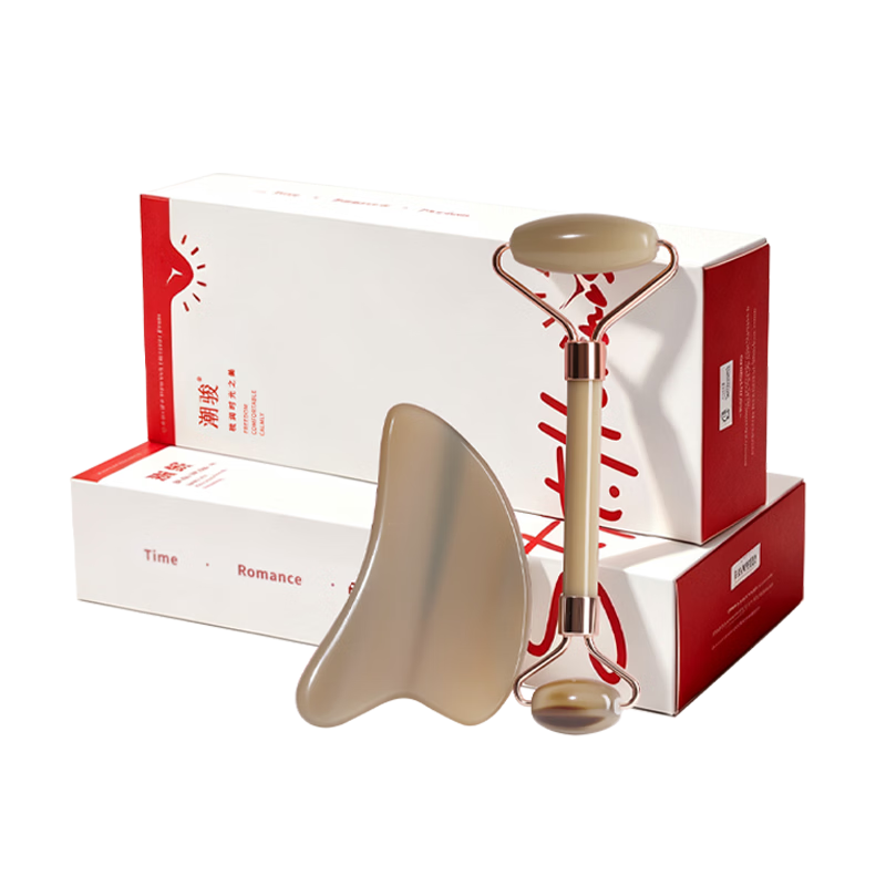 Chaojun Authentic Natural Ox Horn Gua Sha Board Facial Massage Roller Set Practical Birthday Gift for Mom Girlfriend Wife
