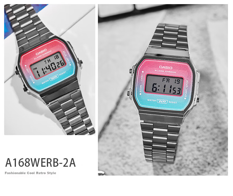 Casio Retro Square Digital Watch for Students, Unisex, A168WERB-2A 25